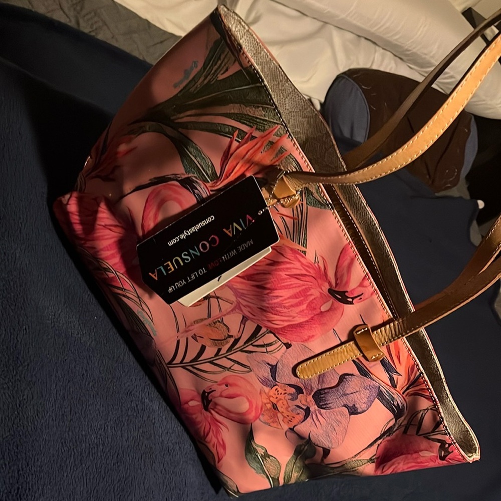 Consuela Pink and Tan Tote Bag with Leather Handles